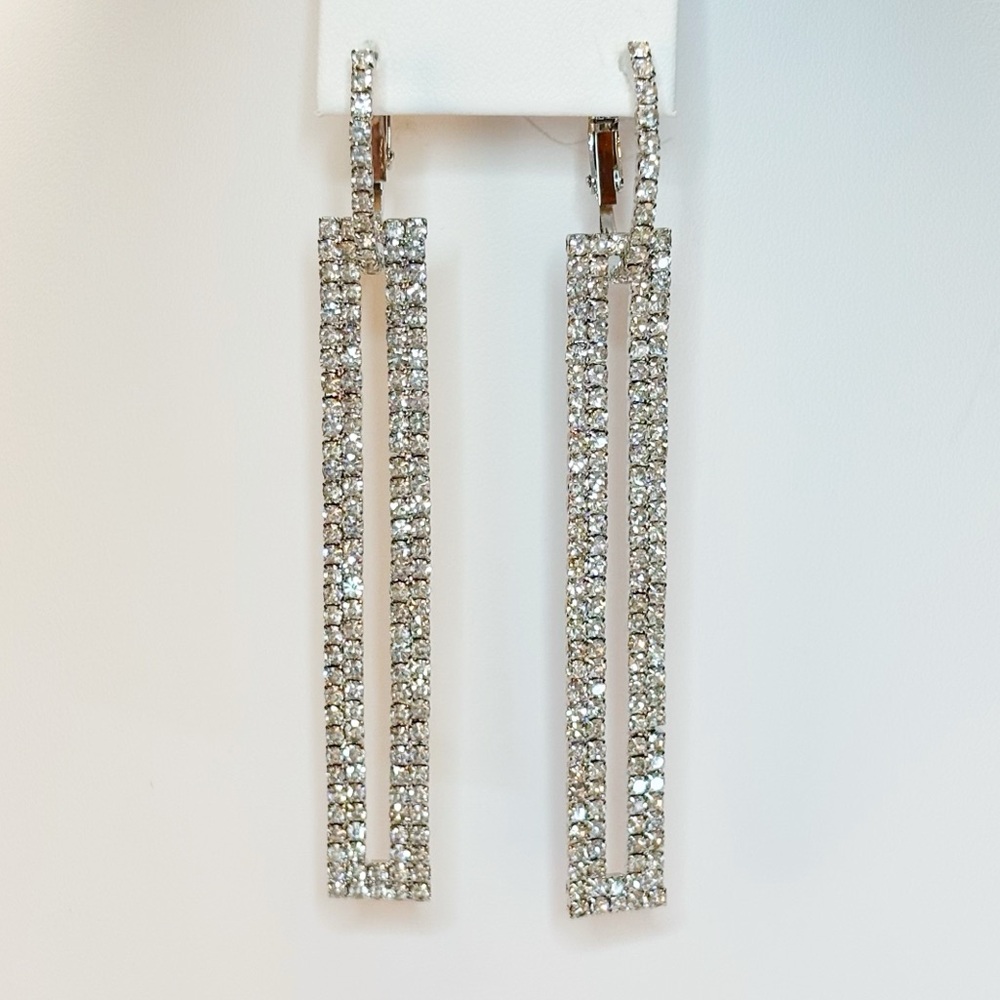 NWT Long Silver Rhinestone Earrings